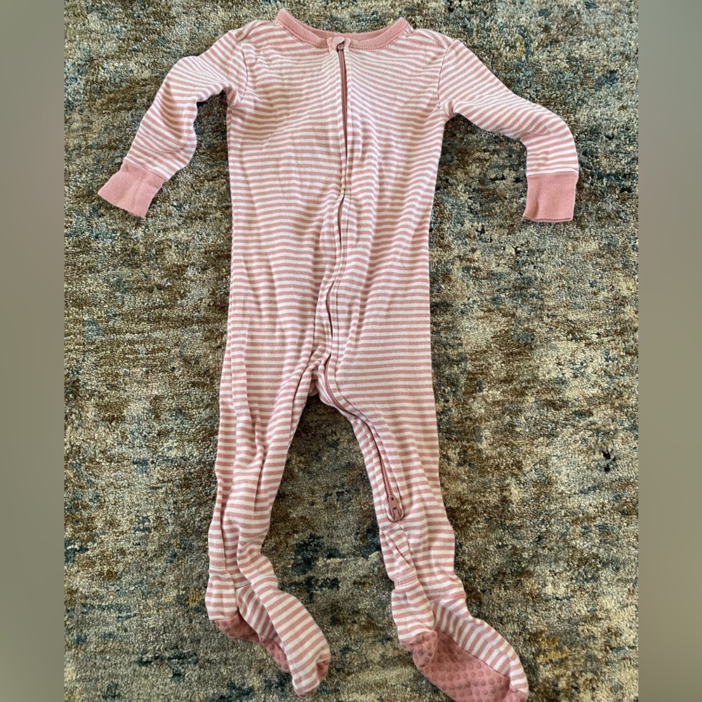 Old Navy Pink and White Striped Kids Footie